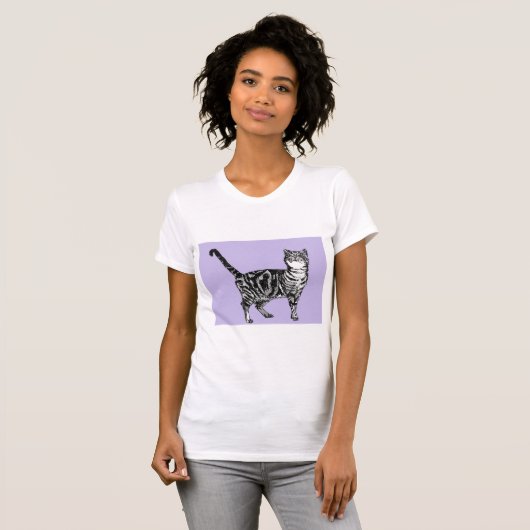 Zwarte en witte tablet Kat Meisjes Paarse T Shirt (Voorkant volledig)