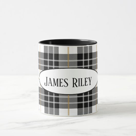 zwarte en witte tartaanpleister met naam mok (Midden)