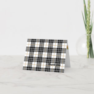 zwarte en witte tartan plein bedankt kaart