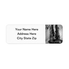 Zwarte en witte tenor saxophone etiket