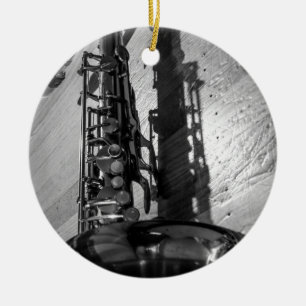 Zwarte en witte tenor saxophone keramisch ornament