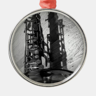 Zwarte en witte tenor saxophone metalen ornament