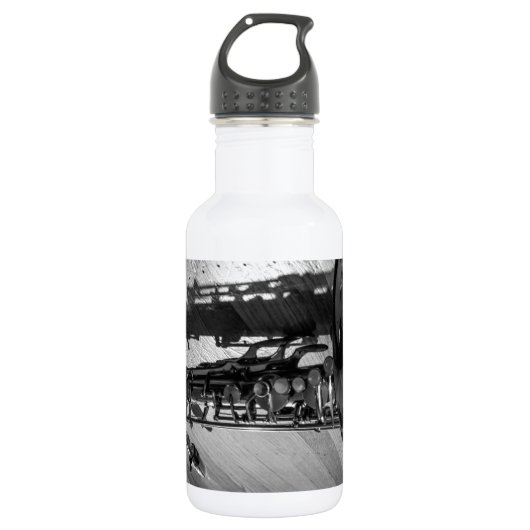 Zwarte en witte tenor saxophone waterfles  (Voorkant)