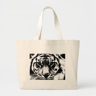 Zwarte en witte tijger grote tote bag