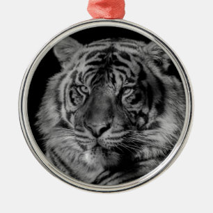 Zwarte en witte tijger metalen ornament