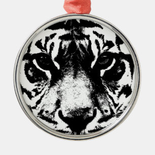 Zwarte en witte tijger metalen ornament