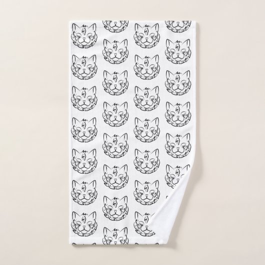 Zwarte en witte tribale kat bad handdoek (Handdoek)
