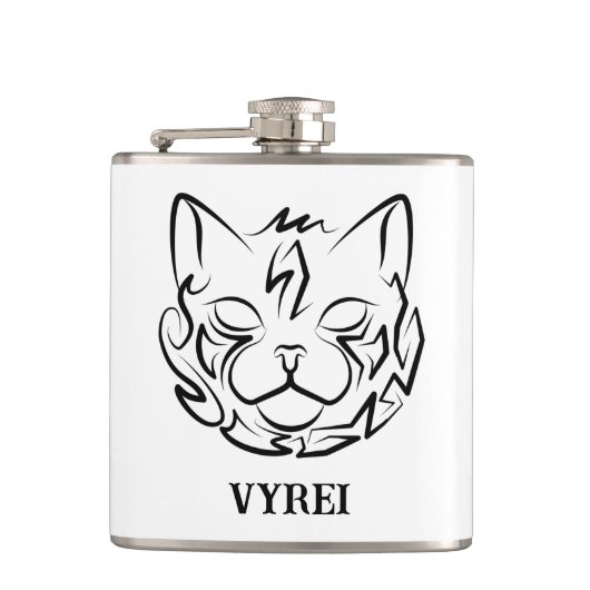 Zwarte en witte tribale kat heupfles (Voorkant)