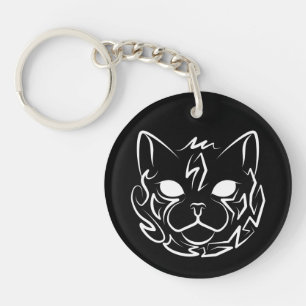 Zwarte en witte tribale kat sleutelhanger