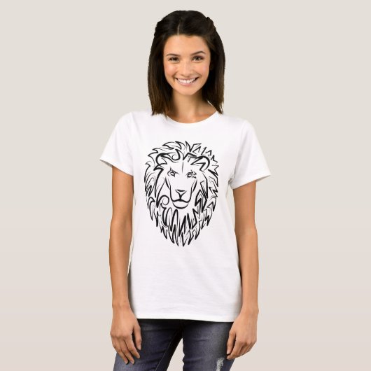 Zwarte en witte tribale lion t-shirt (Voorkant volledig)