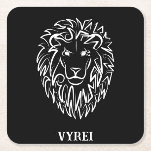 Zwarte en witte tribale lion vierkante kartonnen onderzetter