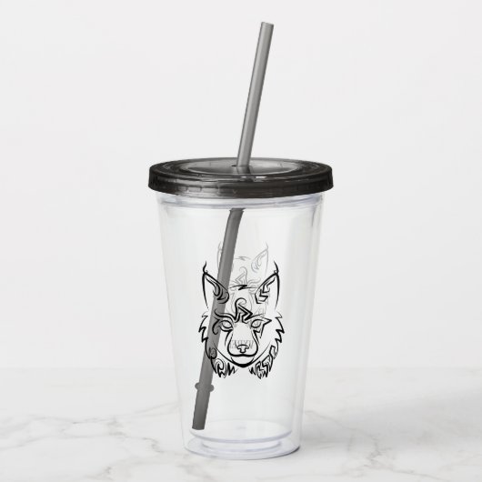 Zwarte en Witte Tribale Lynx Acryl Drinkbeker (Achterkant)