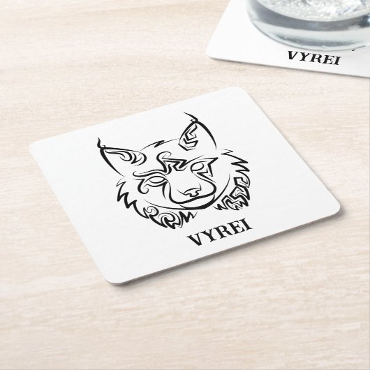 Zwarte en Witte Tribale Lynx Vierkante Kartonnen Onderzetter (Schuin)