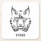 Zwarte en Witte Tribale Lynx Vierkante Kartonnen Onderzetter (Voorkant)