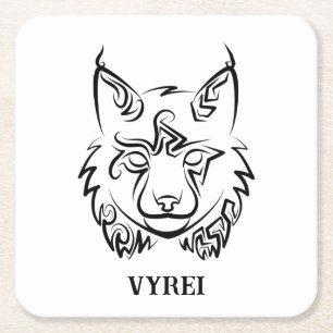 Zwarte en Witte Tribale Lynx Vierkante Kartonnen Onderzetter