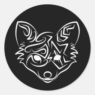 Zwarte en witte tribale vos ronde sticker