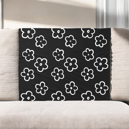 Zwarte en witte tropische bloemenbotanische zomer fleece deken