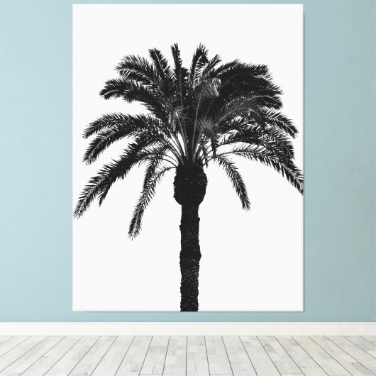 zwarte en witte tropische palmboom canvas afdruk (Insitu (Houten vloer))