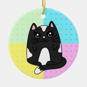 Zwarte en witte Tuxedo Cat Keramisch Ornament
