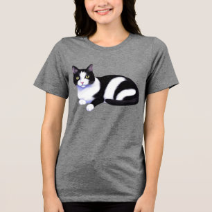 Zwarte en witte Tuxedo Cat Tri-Blend Shirt