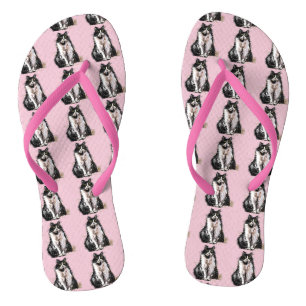 Zwarte en witte Tuxedo Kat Kat Kute Blue Thames Teenslippers