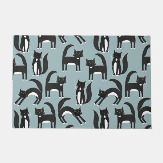 Zwarte en witte Tuxedo-katten Deurmat (Voorkant)