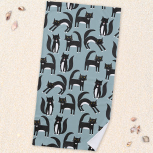Zwarte en witte Tuxedo-katten Strandlaken