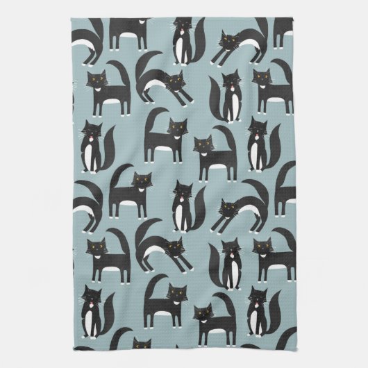 Zwarte en witte Tuxedo-katten Theedoek (Verticaal)
