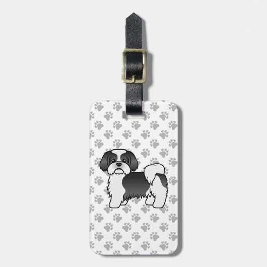 Zwarte en witte Tzu-tekenfilm en aangepaste tekst Bagagelabel (Voorkant verticaal)