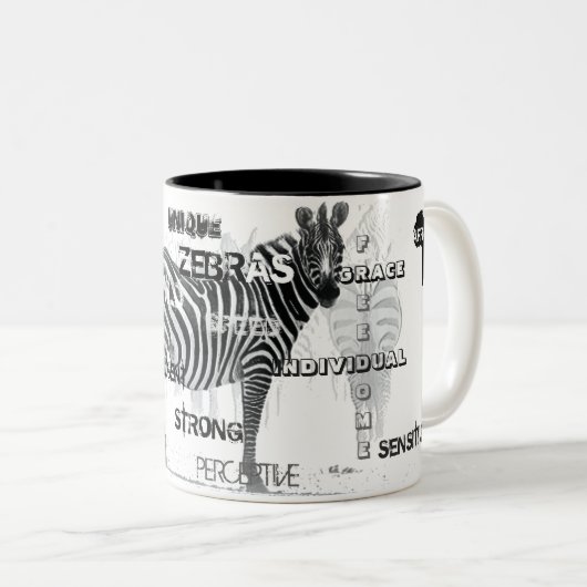 Zwarte en witte unieke Zebras-typografie Tweekleurige Koffiemok (Voorkant rechts)
