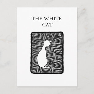 Zwarte en witte vectorkunst De witte kat sjabloon Briefkaart