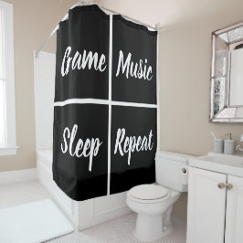 Zwarte en witte vierkantjes met grappige woorden douchegordijn