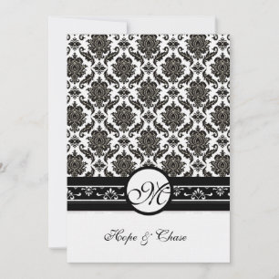 Zwarte en witte Vintage Floral Damask Wedding Kaart