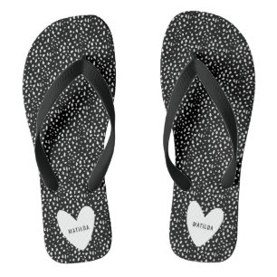 Zwarte en witte vlek met hart gepersonaliseerd teenslippers