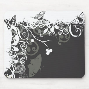 Zwarte en witte vlinder Mousepad Muismat