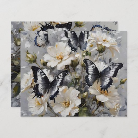Zwarte en witte vlinders op witte bloemen, (Voorkant / Achterkant)