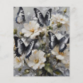 Zwarte en witte vlinders op witte bloemen, (Achterkant)