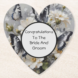 Zwarte en witte vlinders op witte bloemen, kartonnen onderzetters