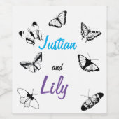 Zwarte en witte vlinders wijn etiket (Enkel label)