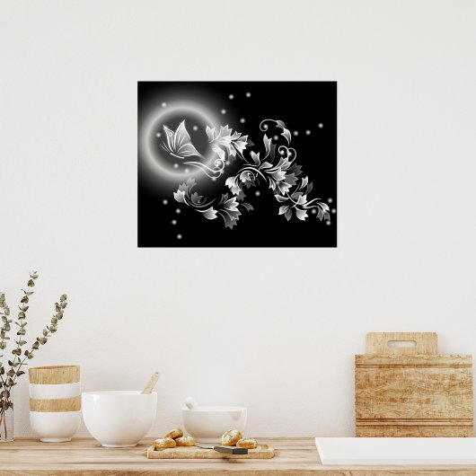 Zwarte en witte vlindervlinder poster (Keuken)