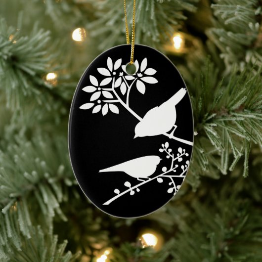 Zwarte en witte vogels keramisch ornament (Boom)