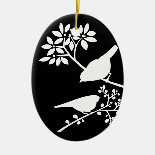 Zwarte en witte vogels keramisch ornament (Voorkant)
