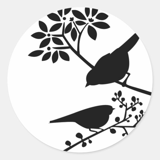 Zwarte en witte vogels ronde sticker (Voorkant)
