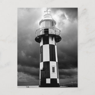 Zwarte en witte vuurtoren briefkaart