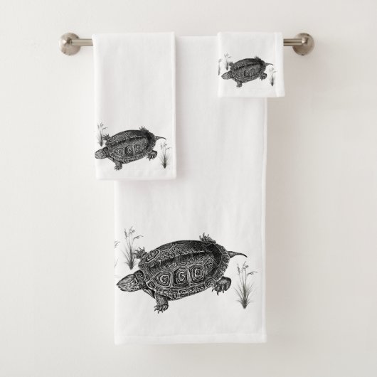 Zwarte en witte waterschildpad bad handdoek (Insitu)