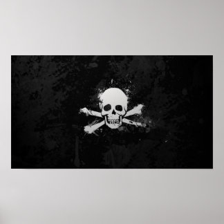 Zwarte en witte Waterverf Pirate Skull Flag Poster