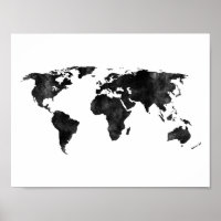 Zwarte en witte Waterverf Wereldkaart