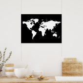 Zwarte en witte wereldkaart poster (Keuken)