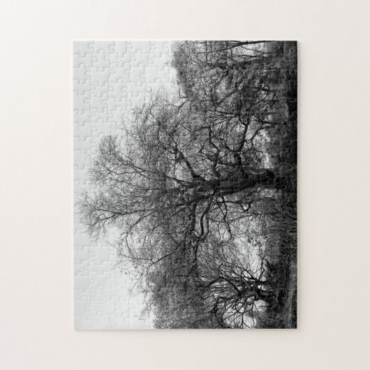 Zwarte en witte winterstructuur in het midden van  legpuzzel (Verticaal)