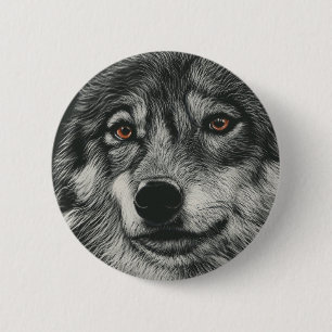 Zwarte en witte wolf illustratie ronde button 5,7 cm
